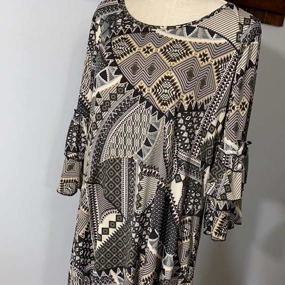 Espresso Multi Pattern Ruffle 3/4 Sleeve MIDI Dress M Modest - Picture 2 of 6